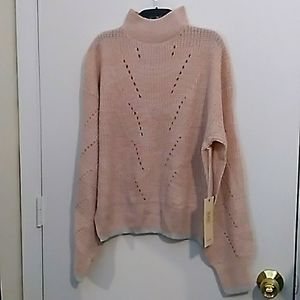 NWT Icon Apparel pink sweater with silvery blue trim